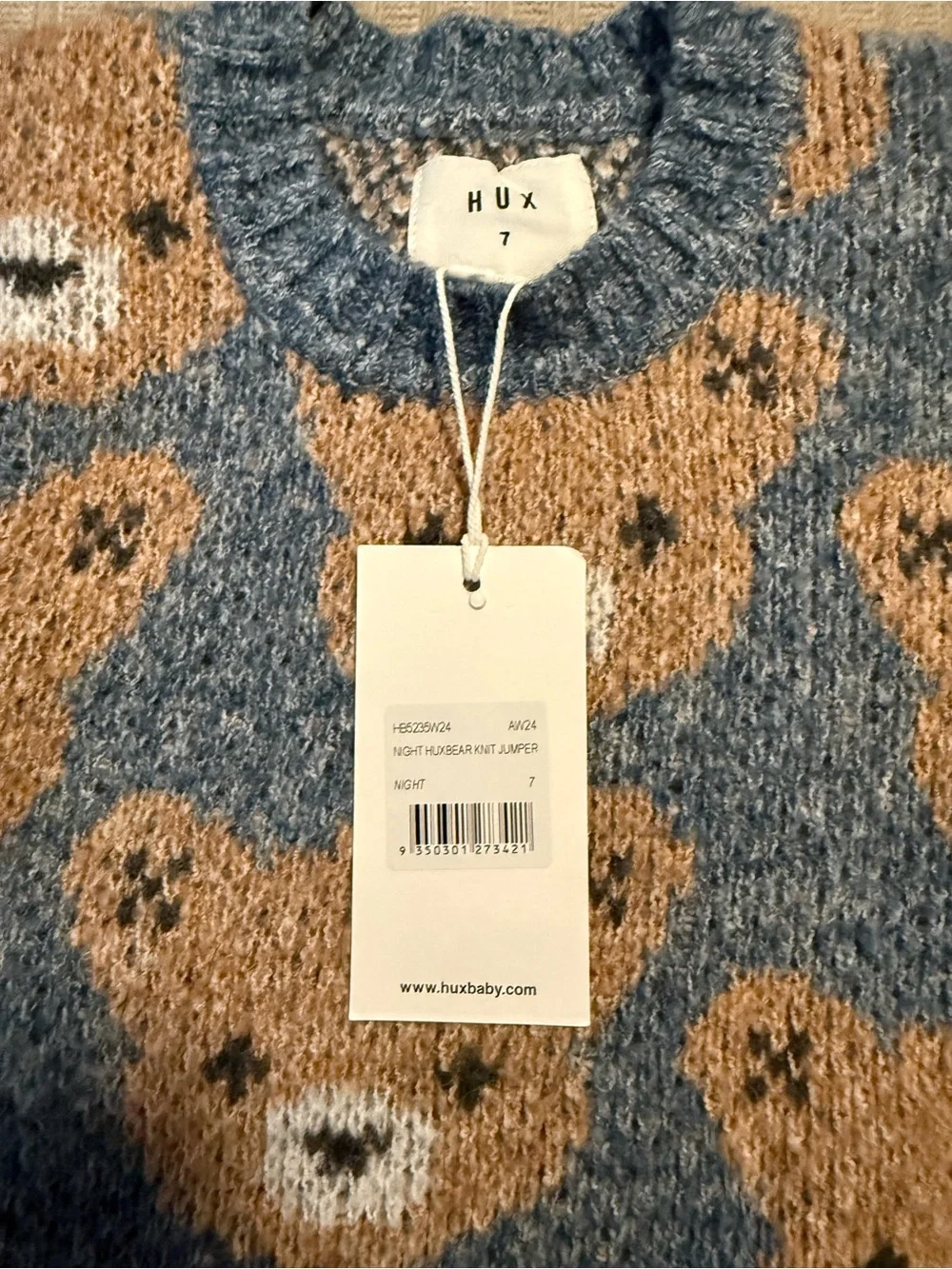 Huxbaby Teddy Bear Crewneck Sweater & Beanie - Blue & Brown